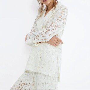 ZARA Ecru White Lace Tuxedo Blazer Jacket and Pant Suit - Size Large